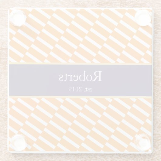 オレンファンキージパターンファミリー名と年モダン ガラスコースター (裏面)