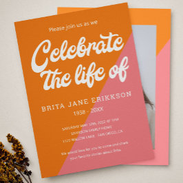 オレンファンキージピンクレトロお祝いの写真 招待状