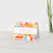 オレンファンキーモダンジ小さな人間のShindig赤ちゃんシャワー サンキューカード (正面)