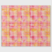 オレンファンキー名門私立校風のジとピンクの格子模様の包み紙 ラッピングペーパー (フラット)