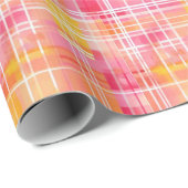 オレンファンキー名門私立校風のジとピンクの格子模様の包み紙 ラッピングペーパー (ロールコーナー)