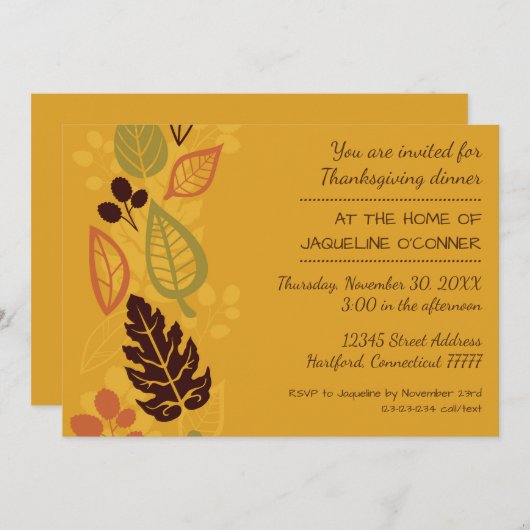 オレンフォーマルジ葉 – 感謝祭ディナー招待状 招待状 (正面/裏面)