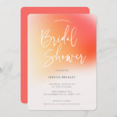 オレンモダンはっきりしたジピンク勾配ブライダルシャワー 招待状 (正面/裏面)