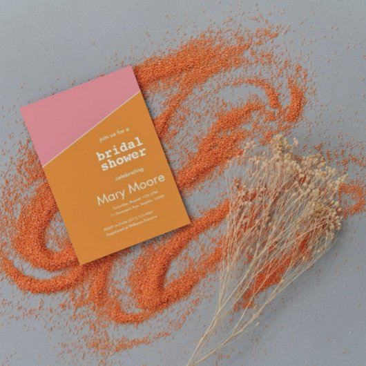 オレンモダンはっきりしたジピンク幾何ブライダルシャワー 招待状