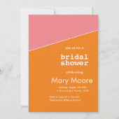 オレンモダンはっきりしたジピンク幾何ブライダルシャワー 招待状 (正面)