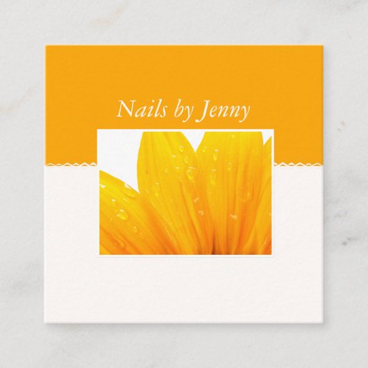 オレンモダンエレガントジホワイトフローラネイルアーティスト スクエア名刺 (正面)