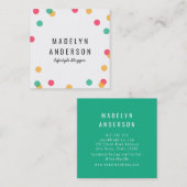 オレンモダンカラフルジピンクティール(緑がかった色)紙吹雪 スクエア名刺 (正面/裏面)