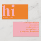 オレンモダンジとベビーピンクの「hi」名刺 名刺 (正面/裏面)