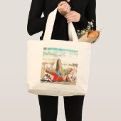 オレンモダンジの水彩オンビーチ ラージトートバッグ (正面(商品))