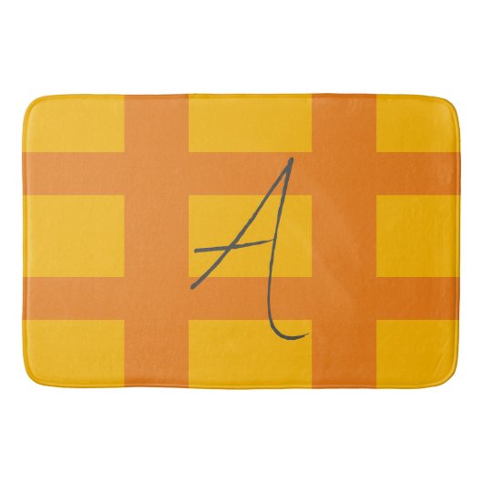 オレンモダンジイエローカラーモノグラム名イニシャル バスマット (正面)