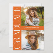 オレンモダンジエレガント3枚の写真卒業 招待状 (正面)