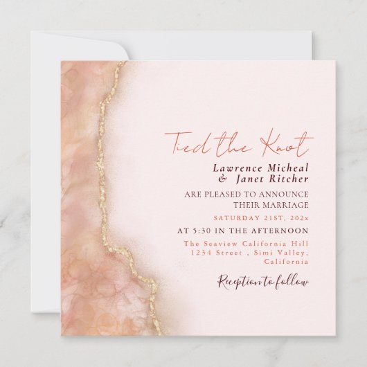 オレンモダンジカスタムウェディング大理石の水色 招待状 (正面)