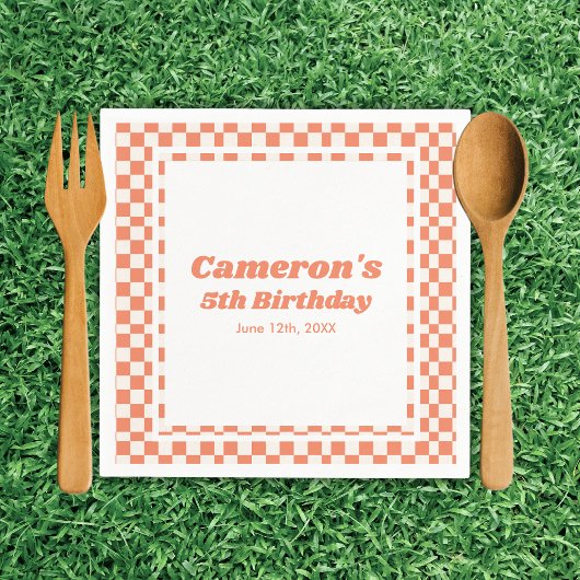 オレンモダンジキッズピクニックバースデーパーティー スタンダードカクテルナプキン