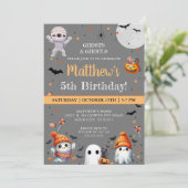 オレンモダンジキュート幽霊パーティーハロウィーン誕生日 招待状 (スタンド正面)