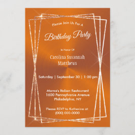 オレンモダンジグリッターフレーム誕生日 招待状
