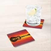 オレンモダンジサンセットギタリスト名水彩 スクエアペーパーコースター (インサイチュ)