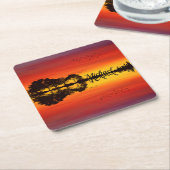 オレンモダンジサンセットギタリスト名水彩 スクエアペーパーコースター (アングル)