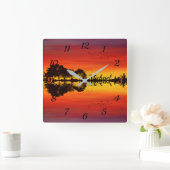 オレンモダンジサンセットギタリスト名水彩 スクエア壁時計 (ホーム)