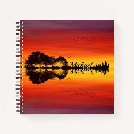オレンモダンジサンセットギタリスト名水彩 ノートブック (正面)