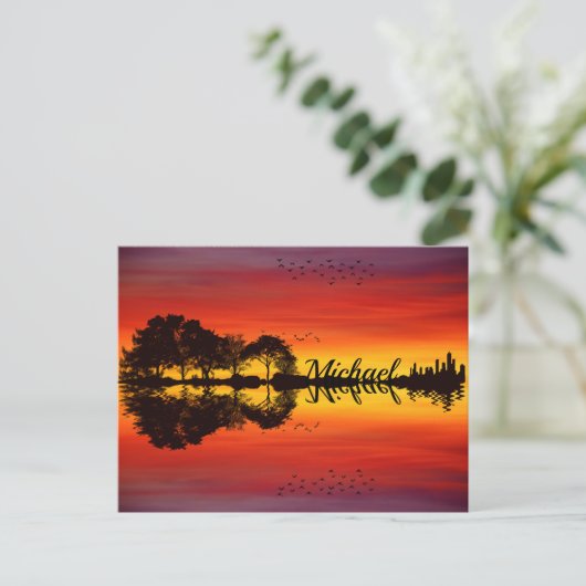 オレンモダンジサンセットギタリスト名水彩 ポストカード (スタンド正面)