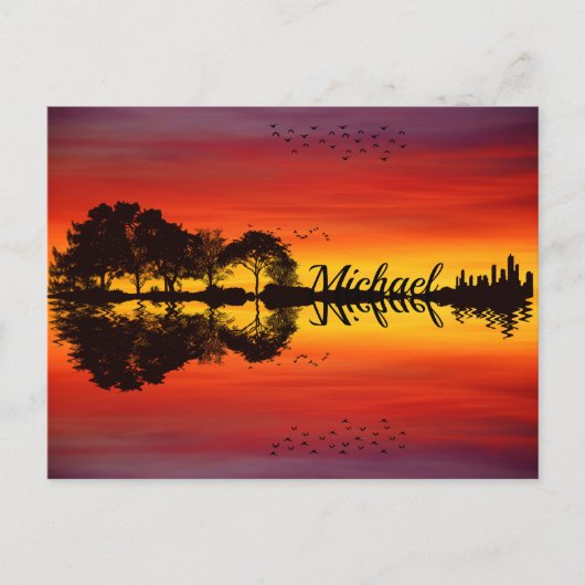 オレンモダンジサンセットギタリスト名水彩 ポストカード (正面)