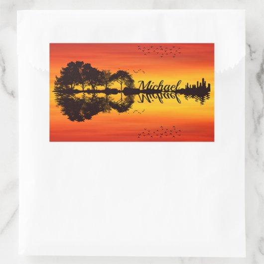 オレンモダンジサンセットギタリスト名水彩 長方形シール (バッグ)