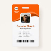 オレンモダンジシェード、バーコード、qrコードIDカード バッジ (正面)