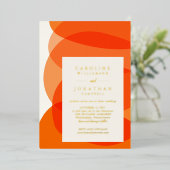 オレンモダンジシックの抽象芸術シェイプ結婚 箔招待状 (立ち正面)