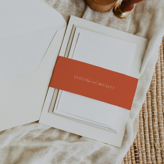 オレンモダンジタイポグラフィウェディング招待ベリーバンド 招待状ベリーバンド