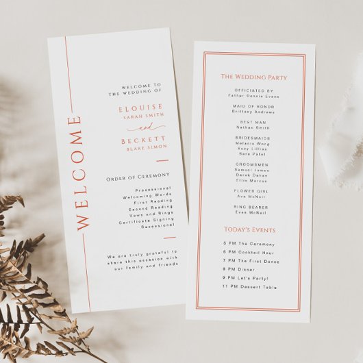 オレンモダンジタイポグラフィ結婚式 プログラムカード