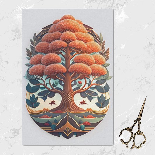 オレンモダンジツリーイラストレーション 薄葉紙