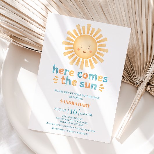 オレンモダンジティール（緑がかった色）こ来この息子の赤ちゃんシャワー 招待状