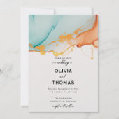 オレンモダンジティール（緑がかった色）ミニマリストロマンス秋の結婚式 招待状 (正面)