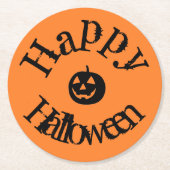 オレンモダンジハッピーハローウィンカボチャ ラウンドペーパーコースター (正面)