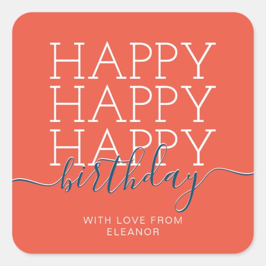 オレンモダンジハッピーバースデー スクエアシール (正面)