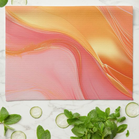 オレンモダンジピンクと金ゴールド抽象芸術贅沢 –  キッチンタオル (折り畳み)