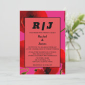 オレンモダンジピンクウォーターカラーフローラボホ結婚ズ 招待状 (スタンド正面)