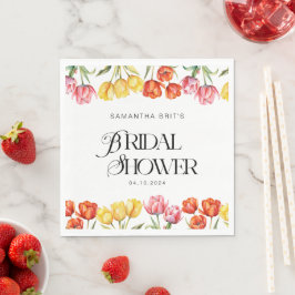 オレンモダンジピンクチューリップフローラブライダルシャワー スタンダードランチョンナプキン