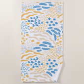 オレンモダンジピンクブルーフローラ夏パターン ビーチタオル (正面)