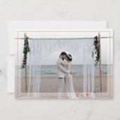 オレンモダンジピンク水色フローラフォト結婚ズ セーブザデート (裏面)