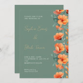オレンモダンジフラワー秋グ結婚リーン 招待状 (正面/裏面)
