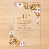 オレンモダンジフローラサプライズ40歳の誕生日パーティー アクリル招待状 (正面)