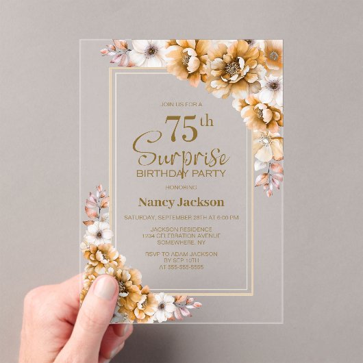 オレンモダンジフローラサプライズ75thバースデーパーティー アクリル招待状 (インサイチュ (ポータブル))
