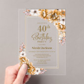オレンモダンジフローラ40歳の誕生日パーティー アクリル招待状 (インサイチュ (ポータブル))