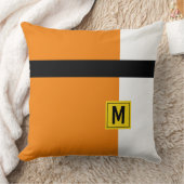 オレンモダンジブラックカラーブロックモノグラムの クッション (ブランケット)