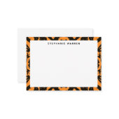 オレンモダンジブラック装飾縁ど ノートカード (正面/裏面インサイチュ)