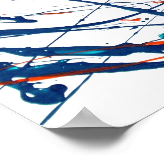 オレンモダンジブルーティール(緑がかった色)水彩(ばちゃばちゃ)跳ねる ポスター (角)