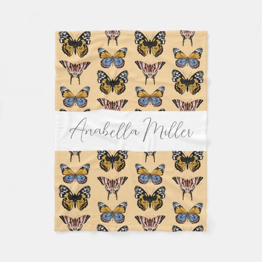 オレンモダンジボホバタフライパターンキッズ名 フリースブランケット (正面)