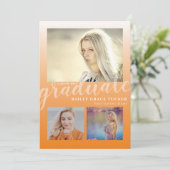 オレンモダンジュグラデーションー卒業3写真卒業 案内状 (スタンド正面)