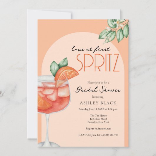 オレンモダンジラブアットファーストスピリッツブライダルシャワー 招待状 (正面)